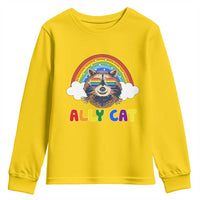 Ally Street Cat Rainbow Raccoon Youth Sweatshirt Funny LGBTQ+ Pride Support