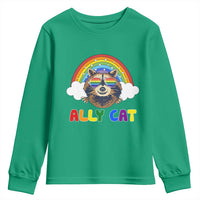 Ally Street Cat Rainbow Raccoon Youth Sweatshirt Funny LGBTQ+ Pride Support