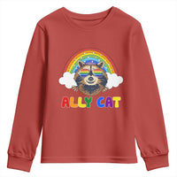 Ally Street Cat Rainbow Raccoon Youth Sweatshirt Funny LGBTQ+ Pride Support