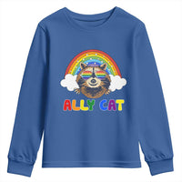 Ally Street Cat Rainbow Raccoon Youth Sweatshirt Funny LGBTQ+ Pride Support