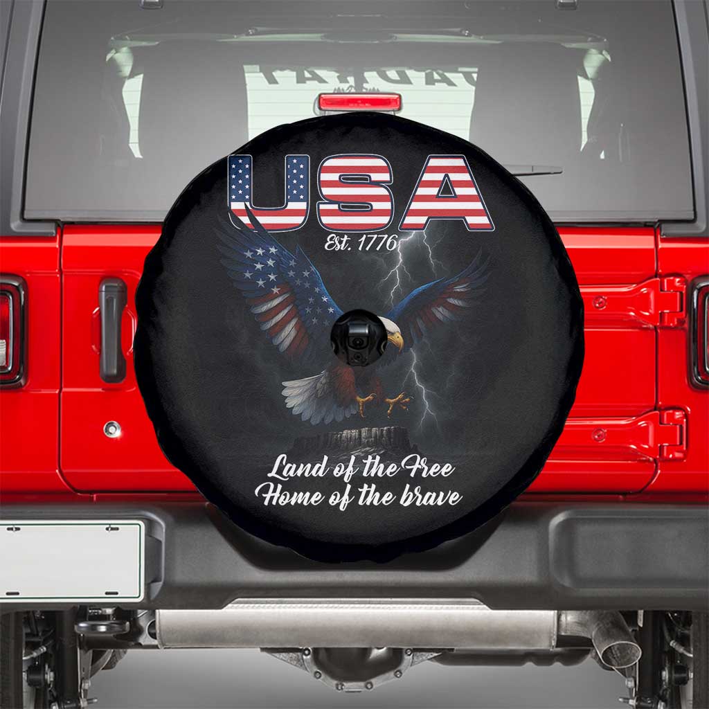 Bold Patriotic American Eagle Spare Tire Cover Land of the Free Home of the Brave Est 1776