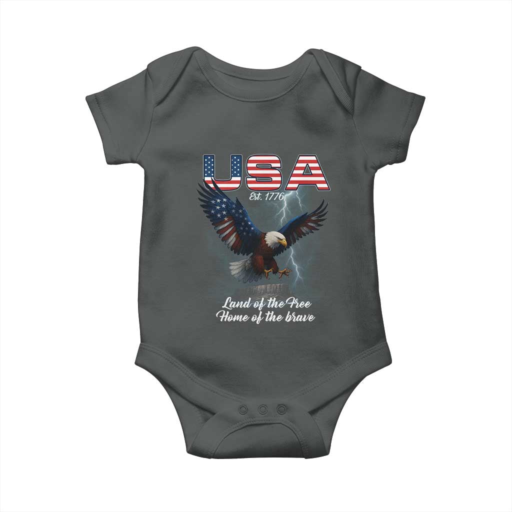 Bold Patriotic American Eagle Baby Onesie Land of the Free Home of the Brave Est 1776