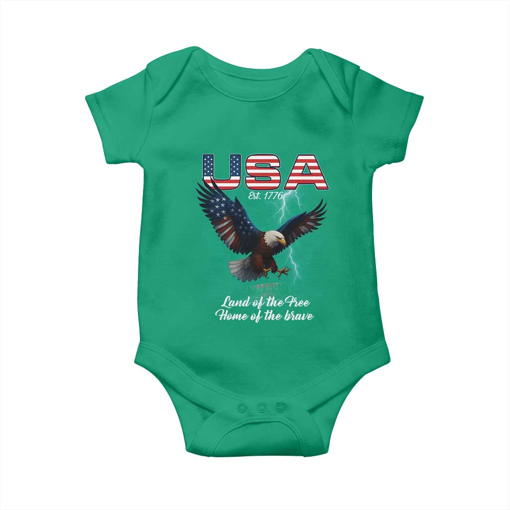Bold Patriotic American Eagle Baby Onesie Land of the Free Home of the Brave Est 1776