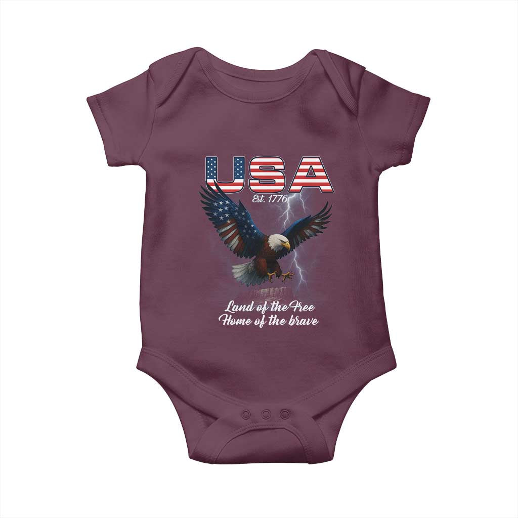 Bold Patriotic American Eagle Baby Onesie Land of the Free Home of the Brave Est 1776