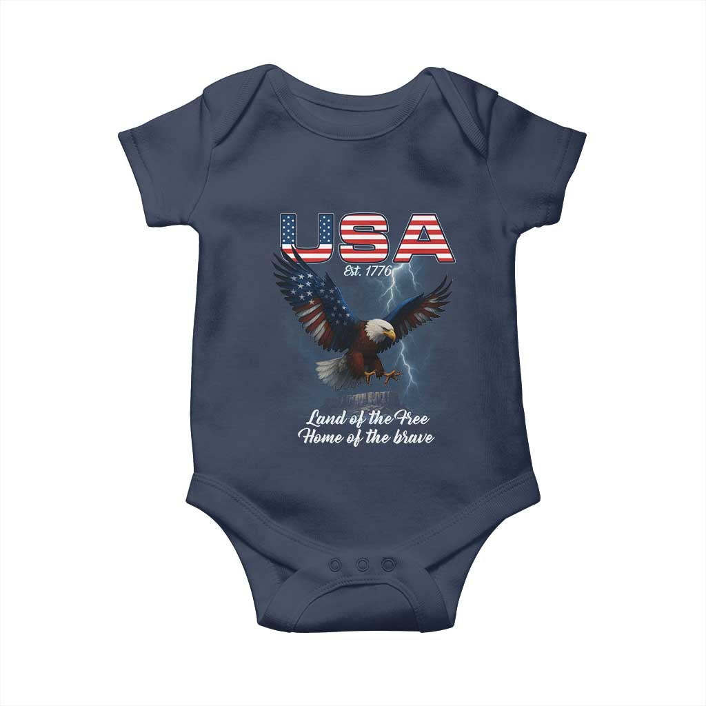 Bold Patriotic American Eagle Baby Onesie Land of the Free Home of the Brave Est 1776