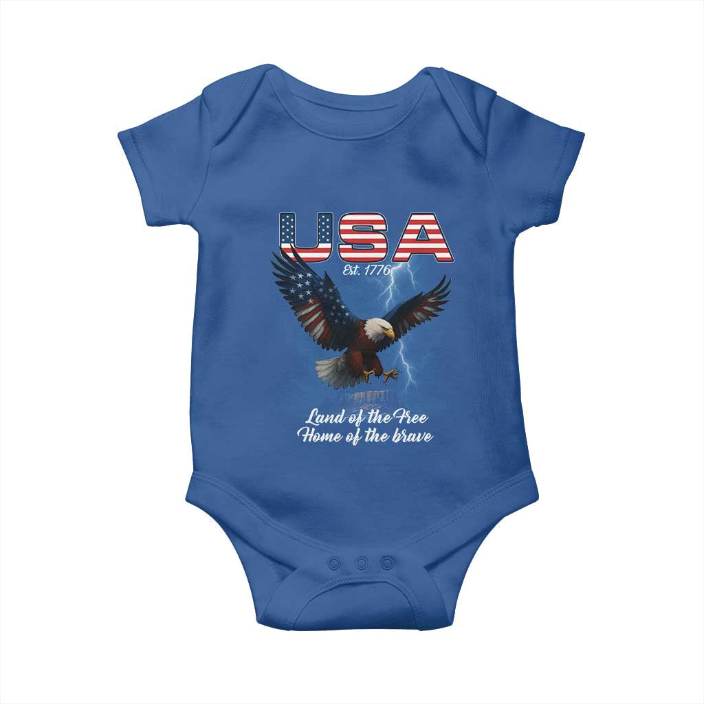 Bold Patriotic American Eagle Baby Onesie Land of the Free Home of the Brave Est 1776