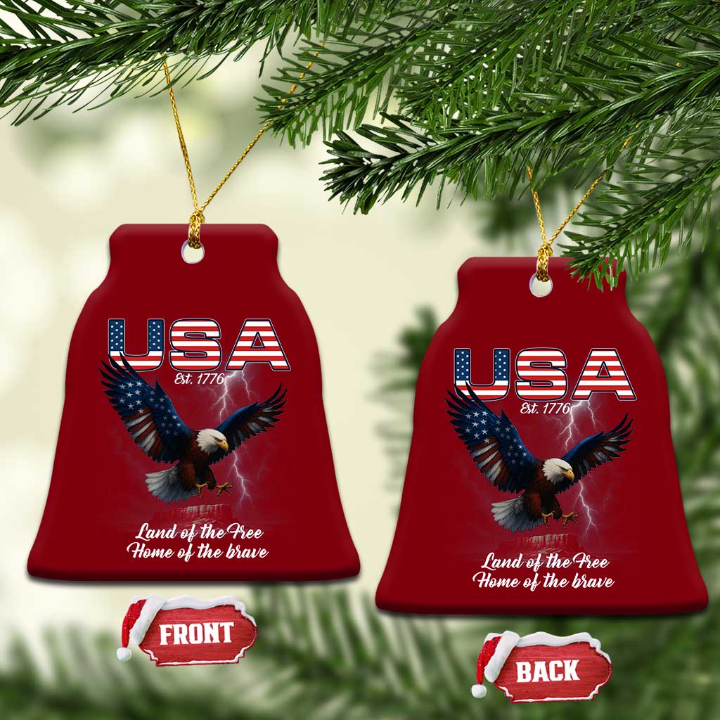 Bold Patriotic American Eagle Ceramic Ornament Land of the Free Home of the Brave Est 1776 - Wonder Print Shop