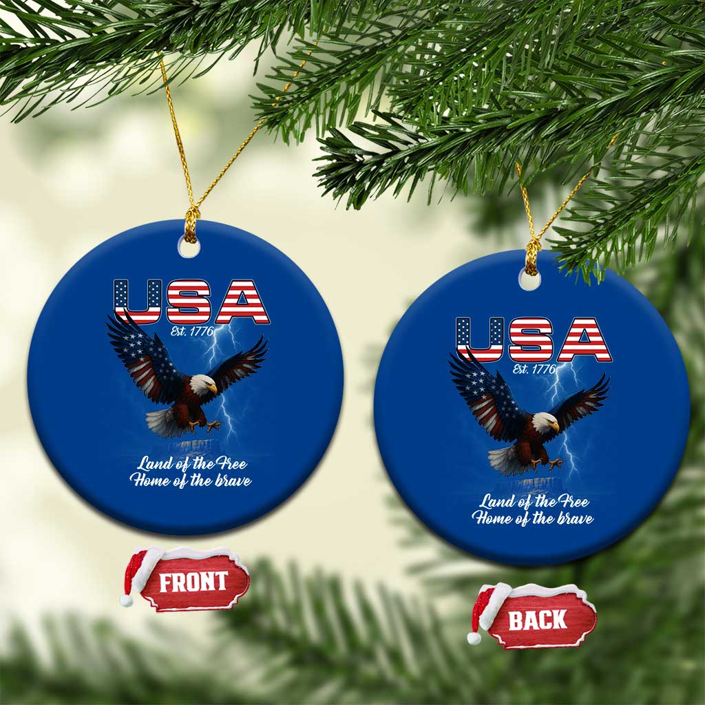 Bold Patriotic American Eagle Ceramic Ornament Land of the Free Home of the Brave Est 1776 - Wonder Print Shop