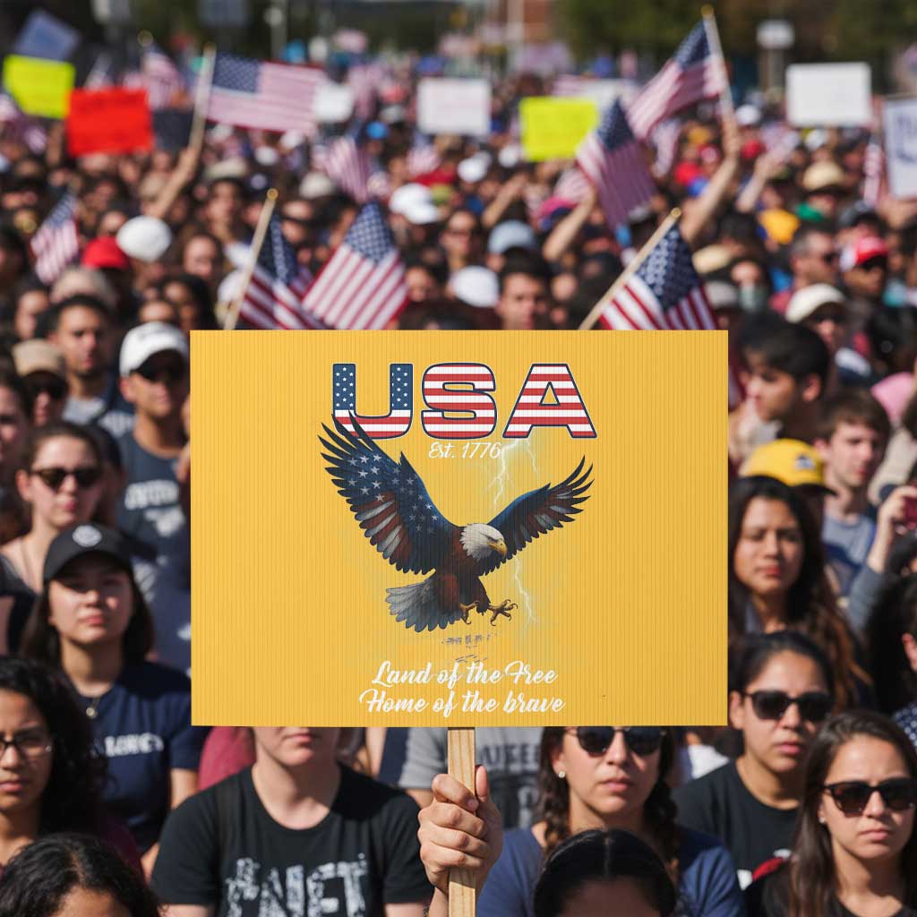 Bold Patriotic American Eagle Protest Sign Land of the Free Home of the Brave Est 1776 - Wonder Print Shop