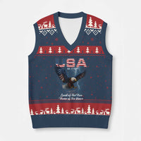 Bold Patriotic American Eagle V-Neck Knit Sweater Vest Land of the Free Home of the Brave Est 1776 - Wonder Print Shop