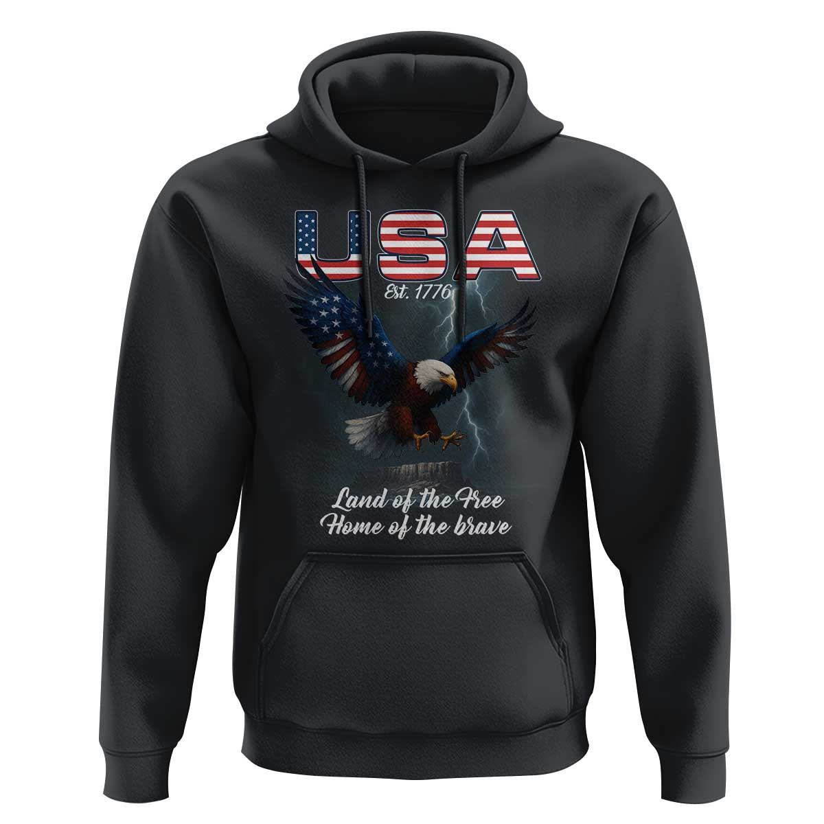 Bold Patriotic American Eagle Hoodie Land of the Free Home of the Brave Est 1776