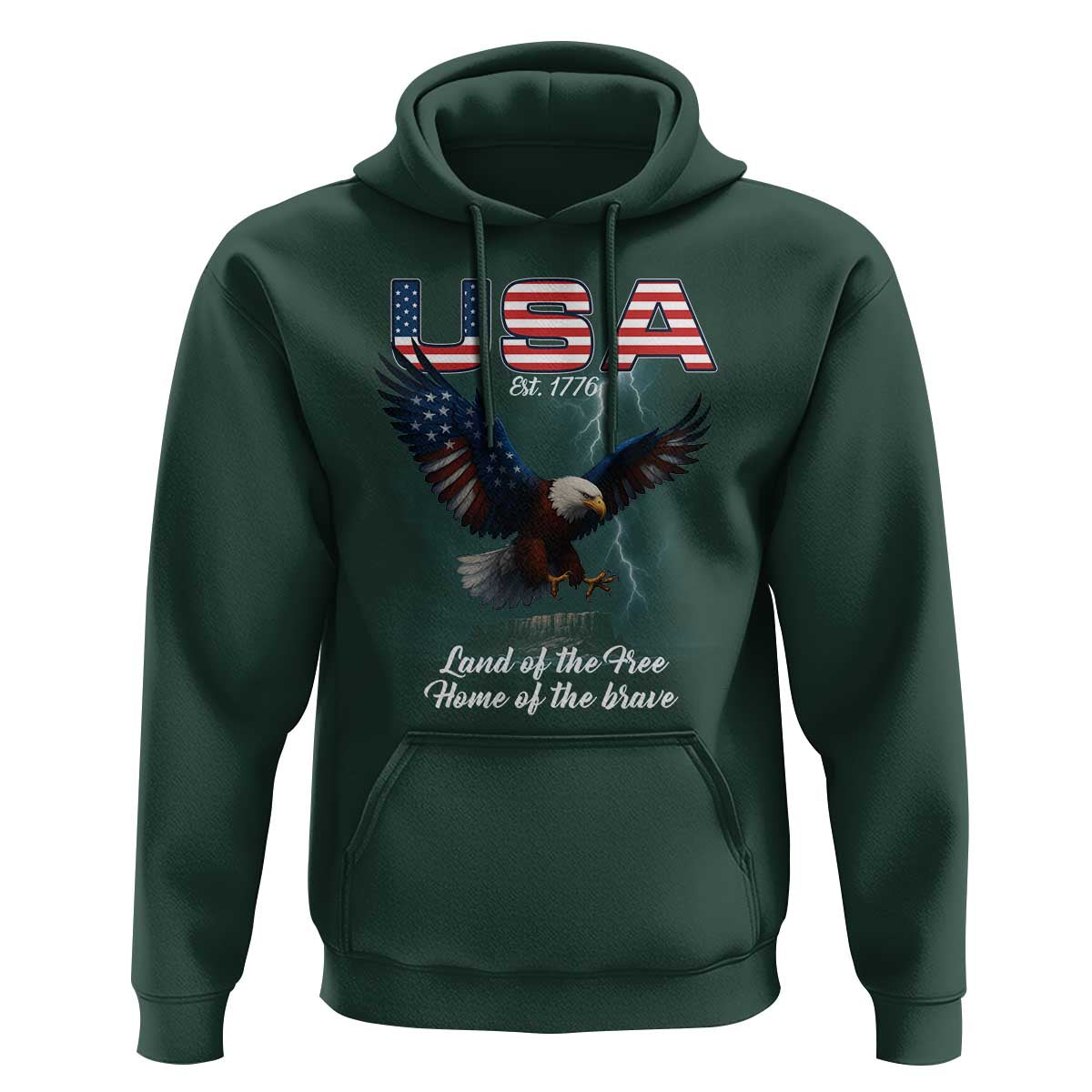 Bold Patriotic American Eagle Hoodie Land of the Free Home of the Brave Est 1776