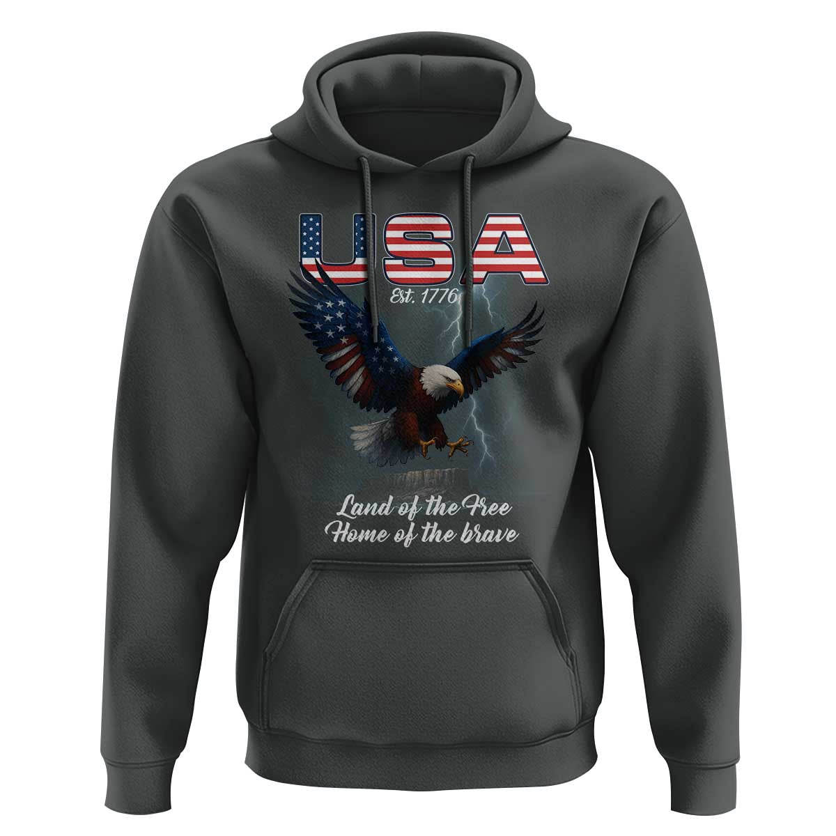 Bold Patriotic American Eagle Hoodie Land of the Free Home of the Brave Est 1776