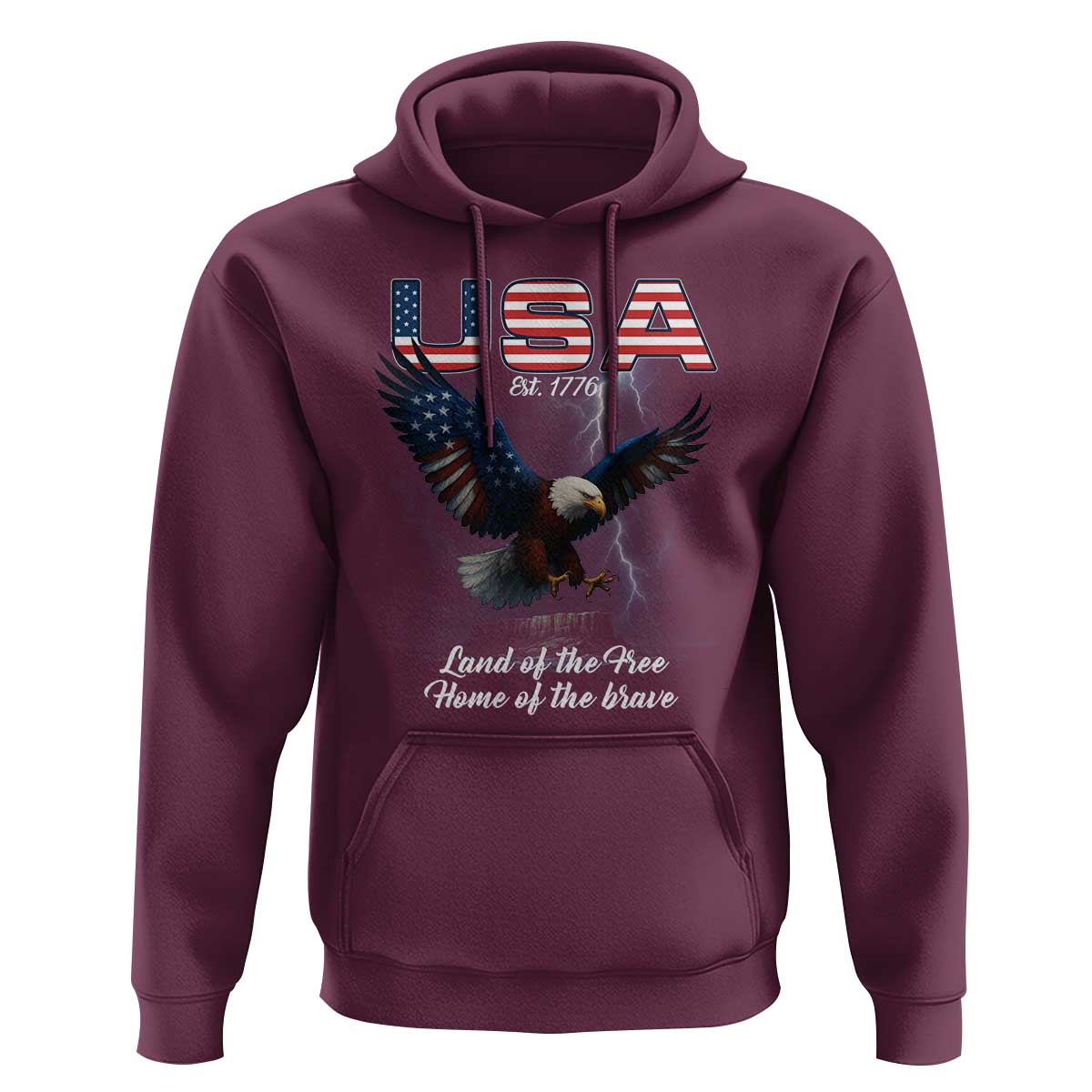 Bold Patriotic American Eagle Hoodie Land of the Free Home of the Brave Est 1776