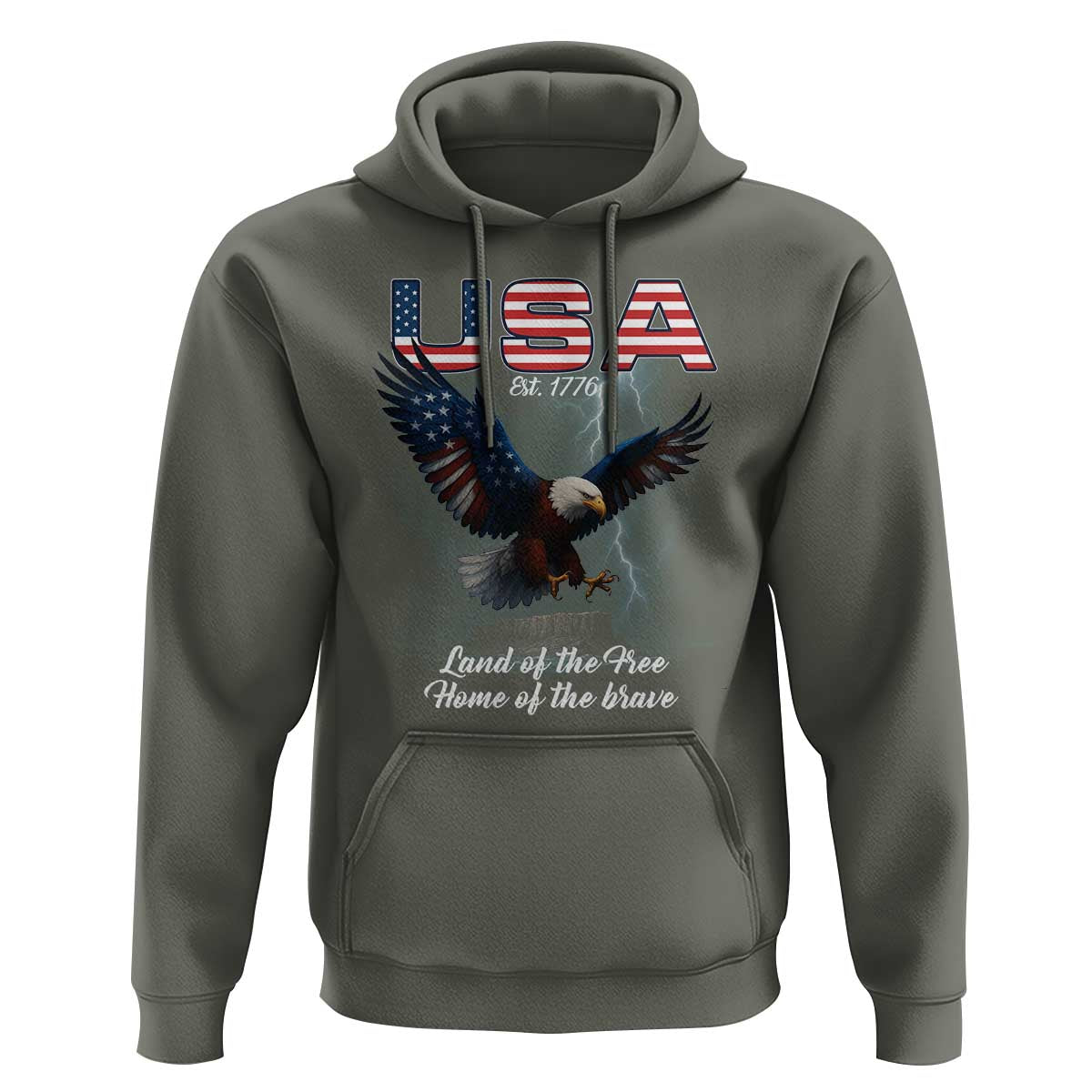 Bold Patriotic American Eagle Hoodie Land of the Free Home of the Brave Est 1776