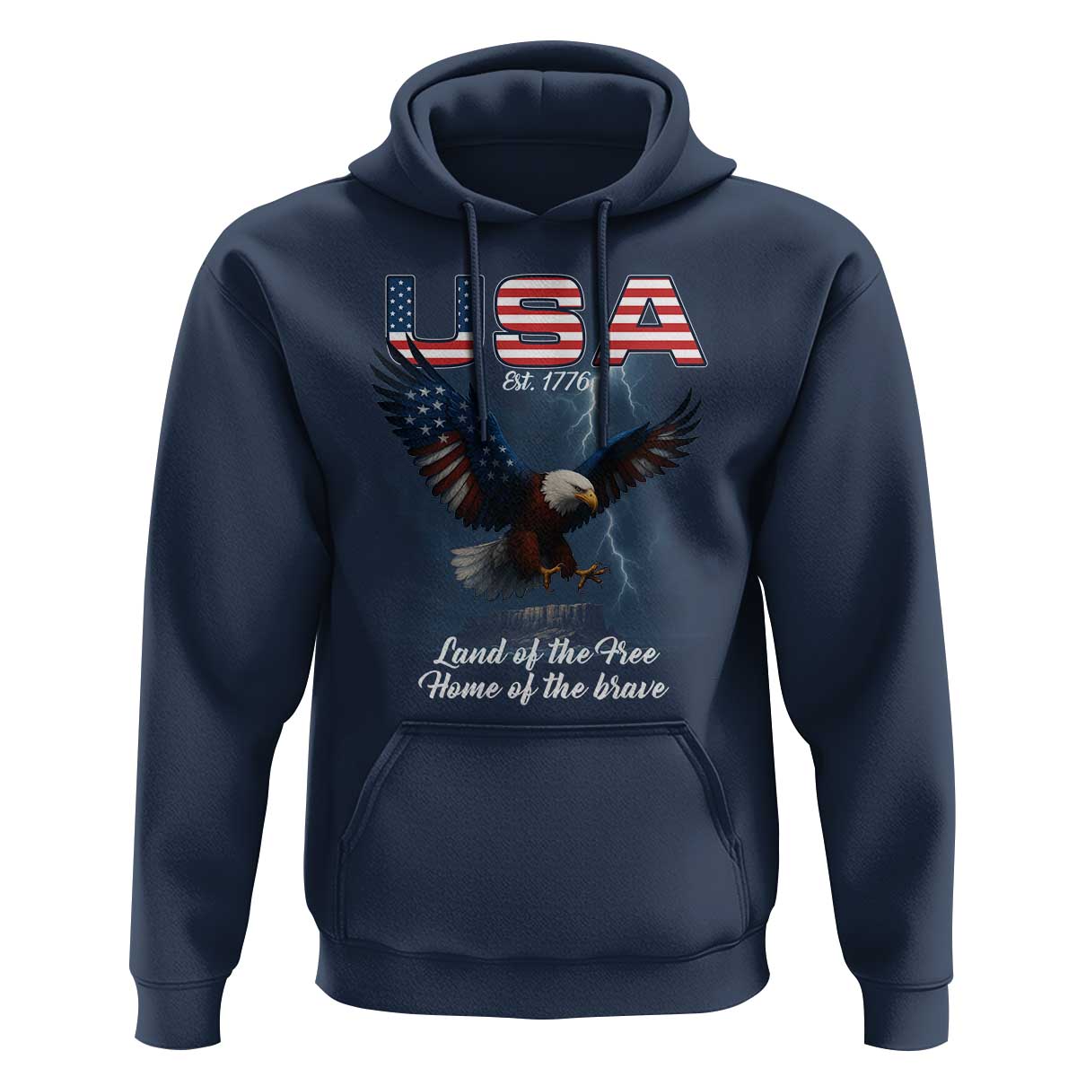 Bold Patriotic American Eagle Hoodie Land of the Free Home of the Brave Est 1776
