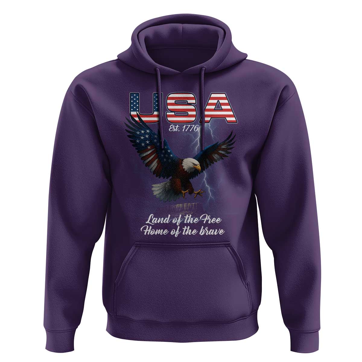 Bold Patriotic American Eagle Hoodie Land of the Free Home of the Brave Est 1776