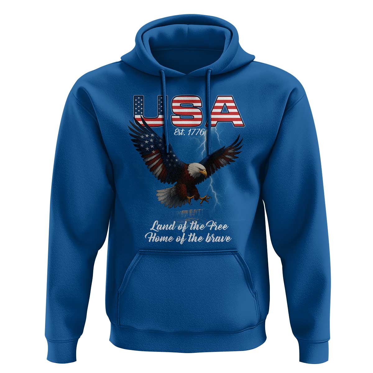 Bold Patriotic American Eagle Hoodie Land of the Free Home of the Brave Est 1776