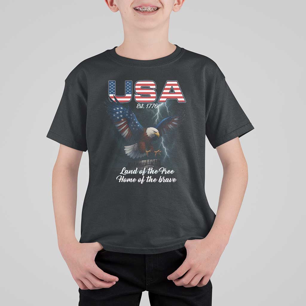 Bold Patriotic American Eagle T Shirt For Kid Land of the Free Home of the Brave Est 1776
