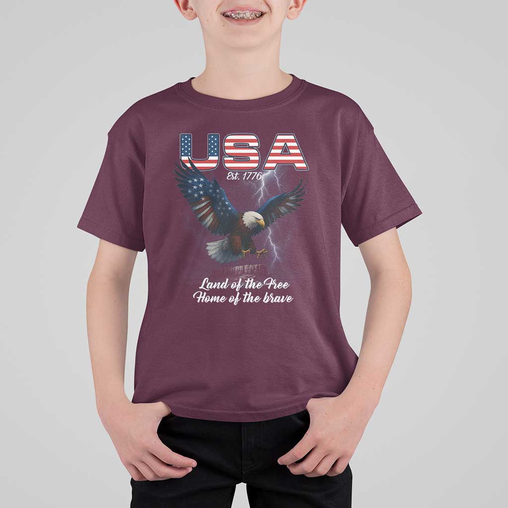 Bold Patriotic American Eagle T Shirt For Kid Land of the Free Home of the Brave Est 1776