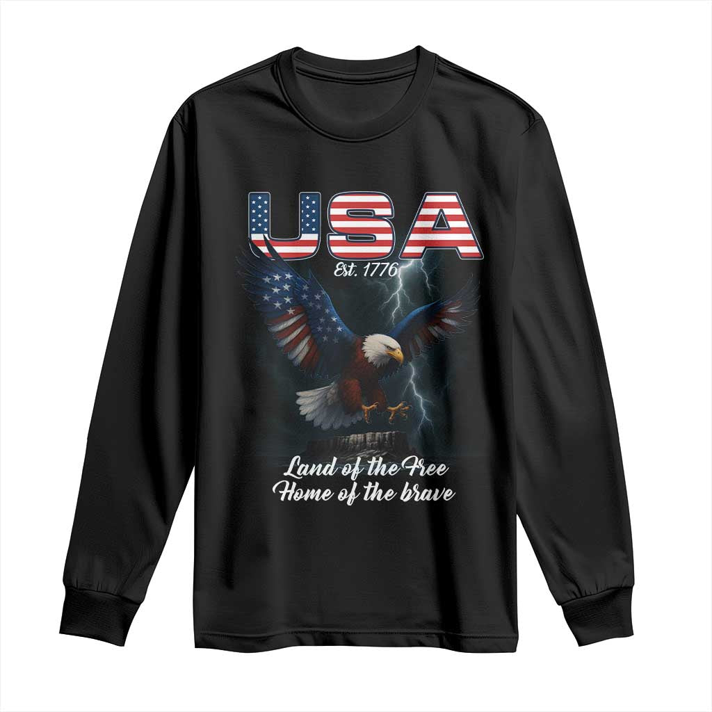 Bold Patriotic American Eagle Long Sleeve Shirt Land of the Free Home of the Brave Est 1776