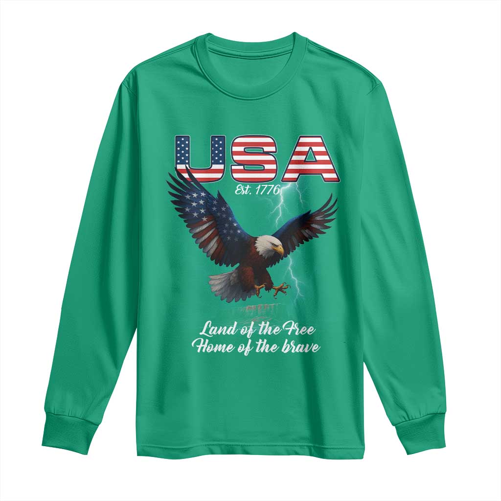 Bold Patriotic American Eagle Long Sleeve Shirt Land of the Free Home of the Brave Est 1776