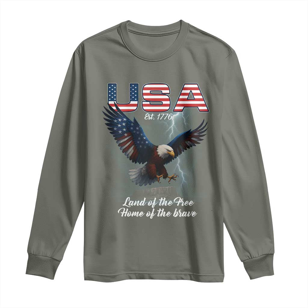 Bold Patriotic American Eagle Long Sleeve Shirt Land of the Free Home of the Brave Est 1776