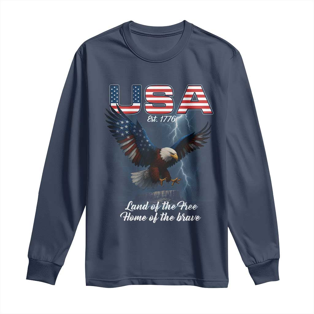 Bold Patriotic American Eagle Long Sleeve Shirt Land of the Free Home of the Brave Est 1776