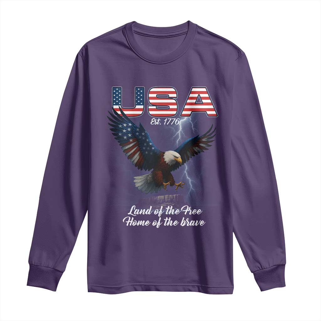 Bold Patriotic American Eagle Long Sleeve Shirt Land of the Free Home of the Brave Est 1776