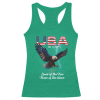 Bold Patriotic American Eagle Racerback Tank Top Land of the Free Home of the Brave Est 1776