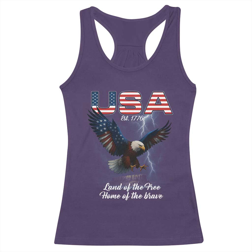 Bold Patriotic American Eagle Racerback Tank Top Land of the Free Home of the Brave Est 1776