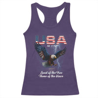 Bold Patriotic American Eagle Racerback Tank Top Land of the Free Home of the Brave Est 1776