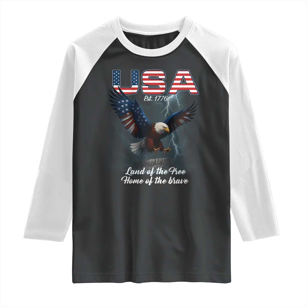 Bold Patriotic American Eagle Raglan Shirt Land of the Free Home of the Brave Est 1776