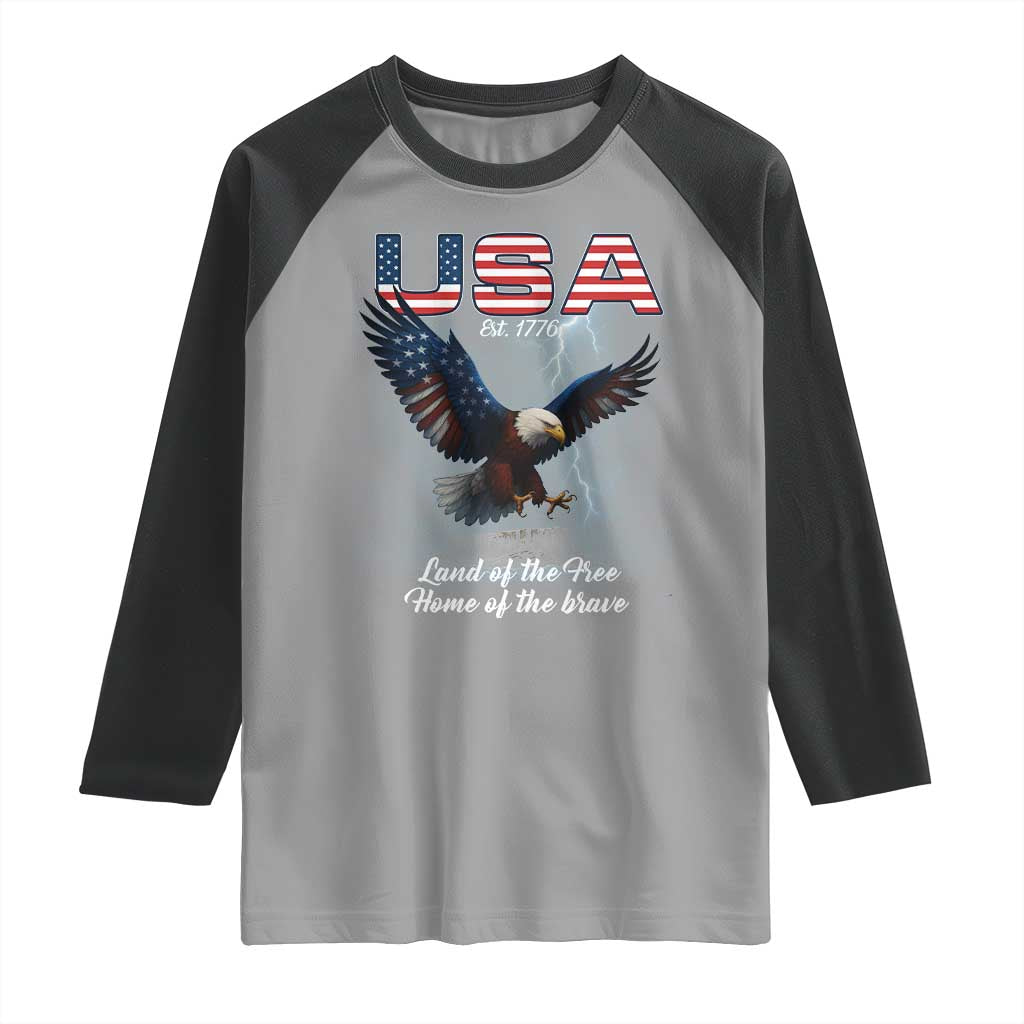 Bold Patriotic American Eagle Raglan Shirt Land of the Free Home of the Brave Est 1776