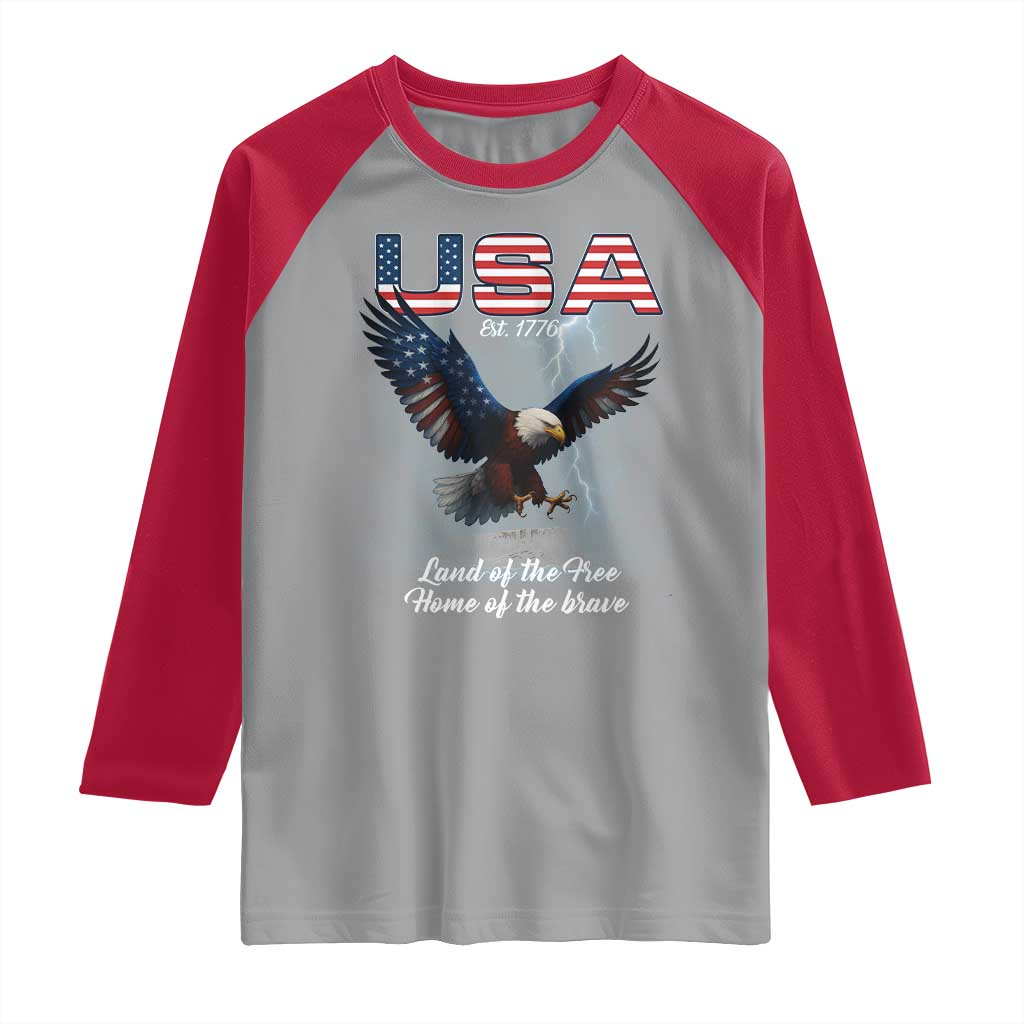 Bold Patriotic American Eagle Raglan Shirt Land of the Free Home of the Brave Est 1776