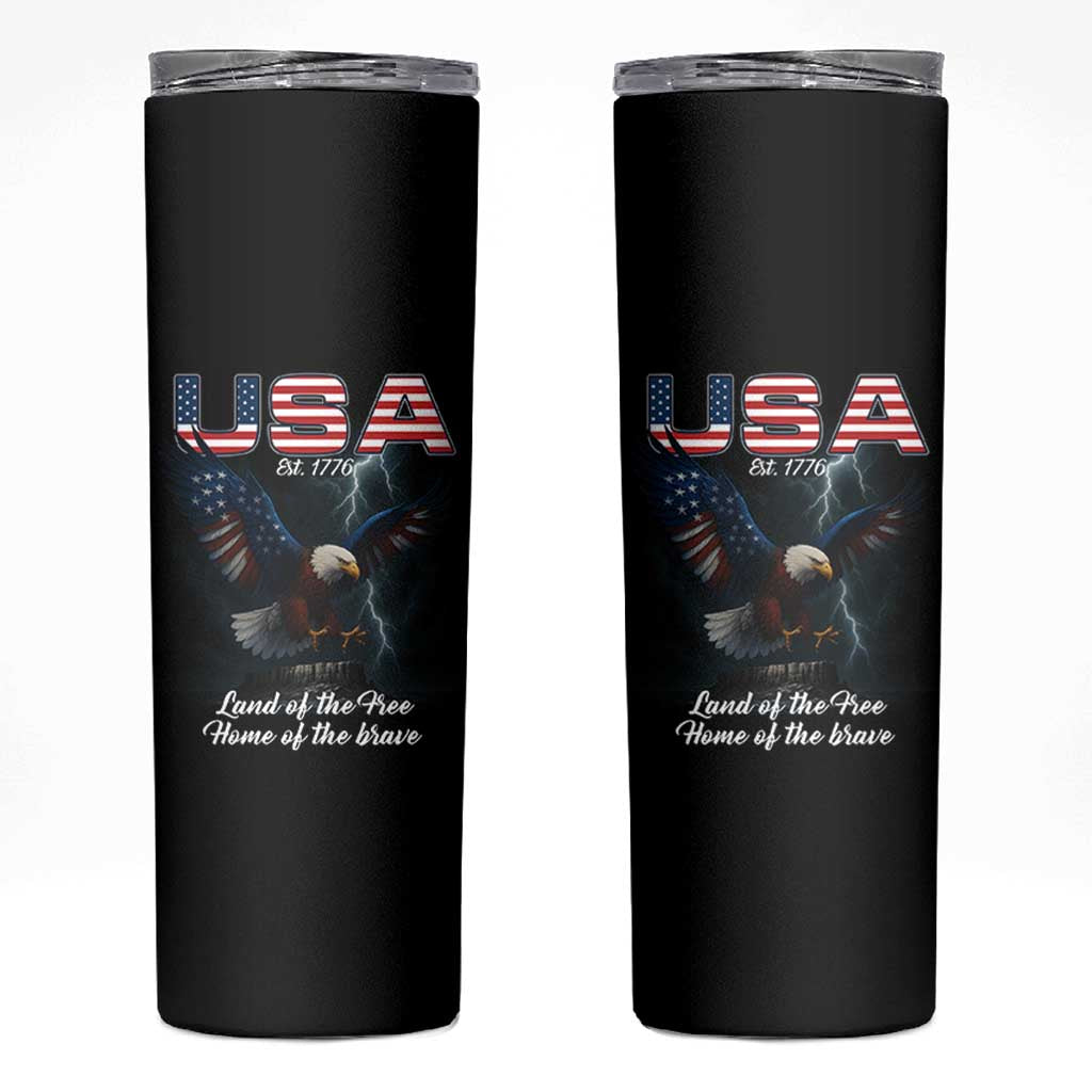 Bold Patriotic American Eagle Skinny Tumbler Land of the Free Home of the Brave Est 1776