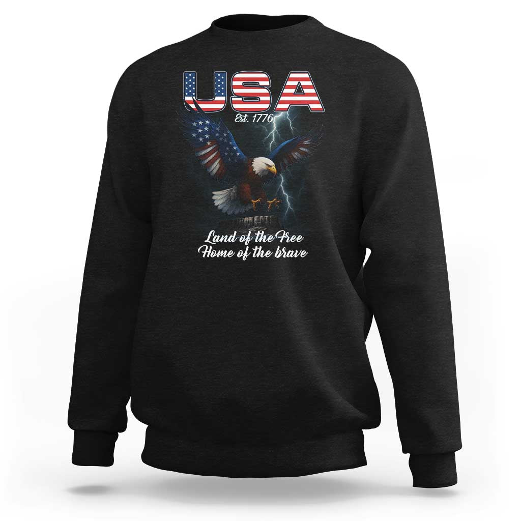 Bold Patriotic American Eagle Sweatshirt Land of the Free Home of the Brave Est 1776