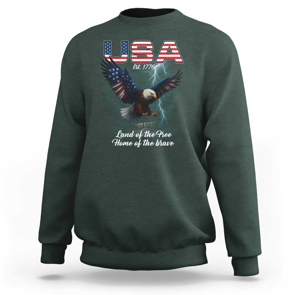 Bold Patriotic American Eagle Sweatshirt Land of the Free Home of the Brave Est 1776