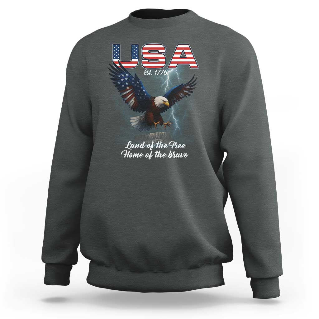 Bold Patriotic American Eagle Sweatshirt Land of the Free Home of the Brave Est 1776