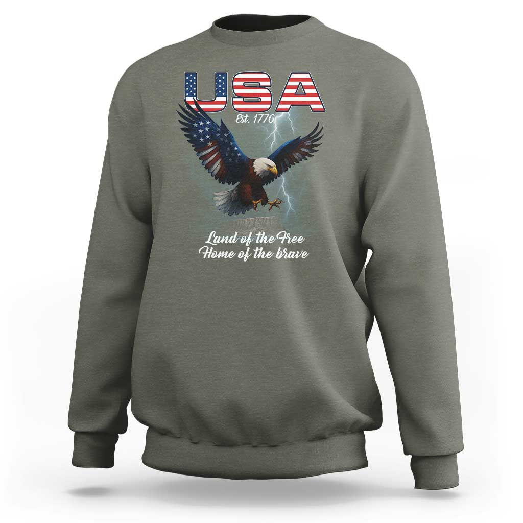Bold Patriotic American Eagle Sweatshirt Land of the Free Home of the Brave Est 1776