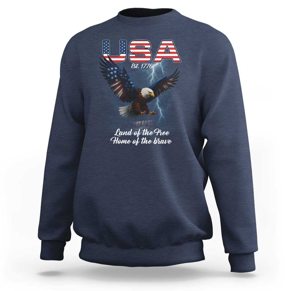 Bold Patriotic American Eagle Sweatshirt Land of the Free Home of the Brave Est 1776