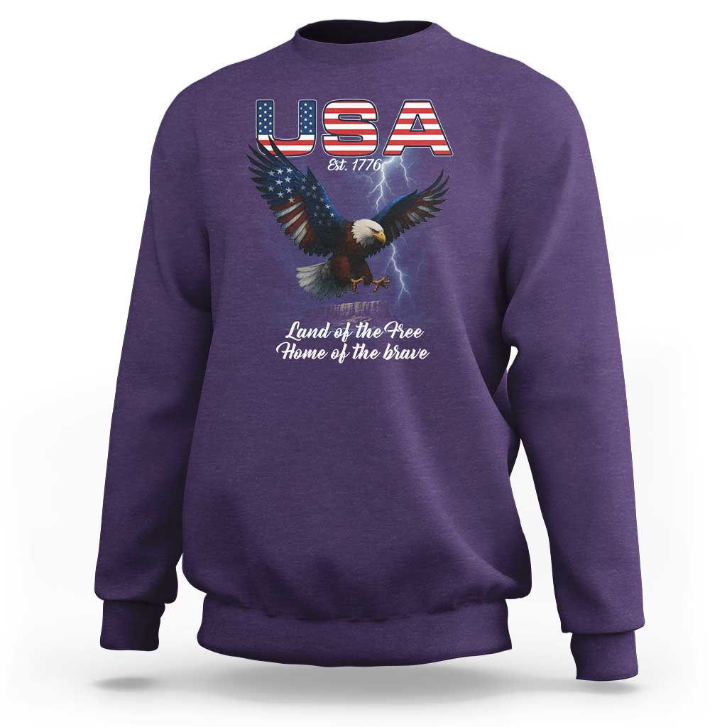 Bold Patriotic American Eagle Sweatshirt Land of the Free Home of the Brave Est 1776