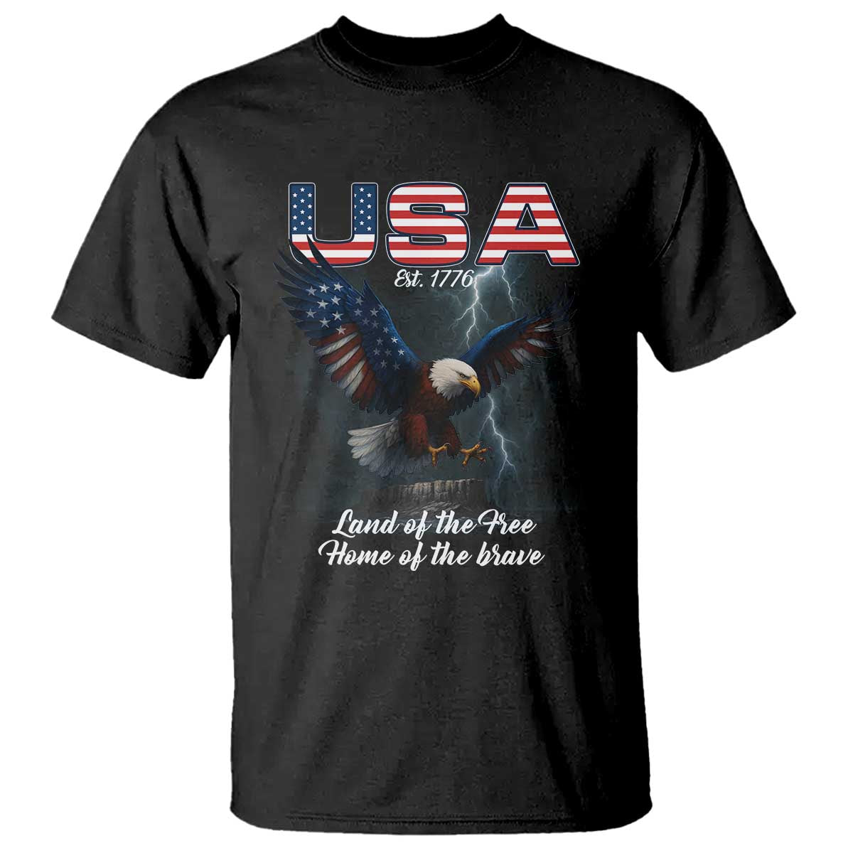 Bold Patriotic American Eagle T Shirt Land of the Free Home of the Brave Est 1776