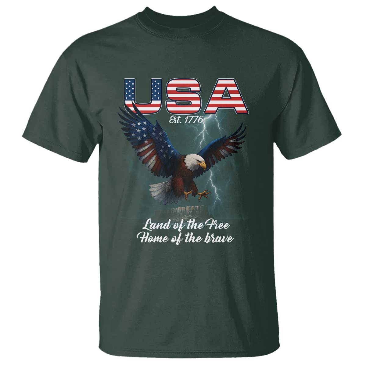 Bold Patriotic American Eagle T Shirt Land of the Free Home of the Brave Est 1776