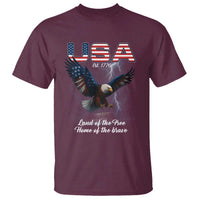 Bold Patriotic American Eagle T Shirt Land of the Free Home of the Brave Est 1776