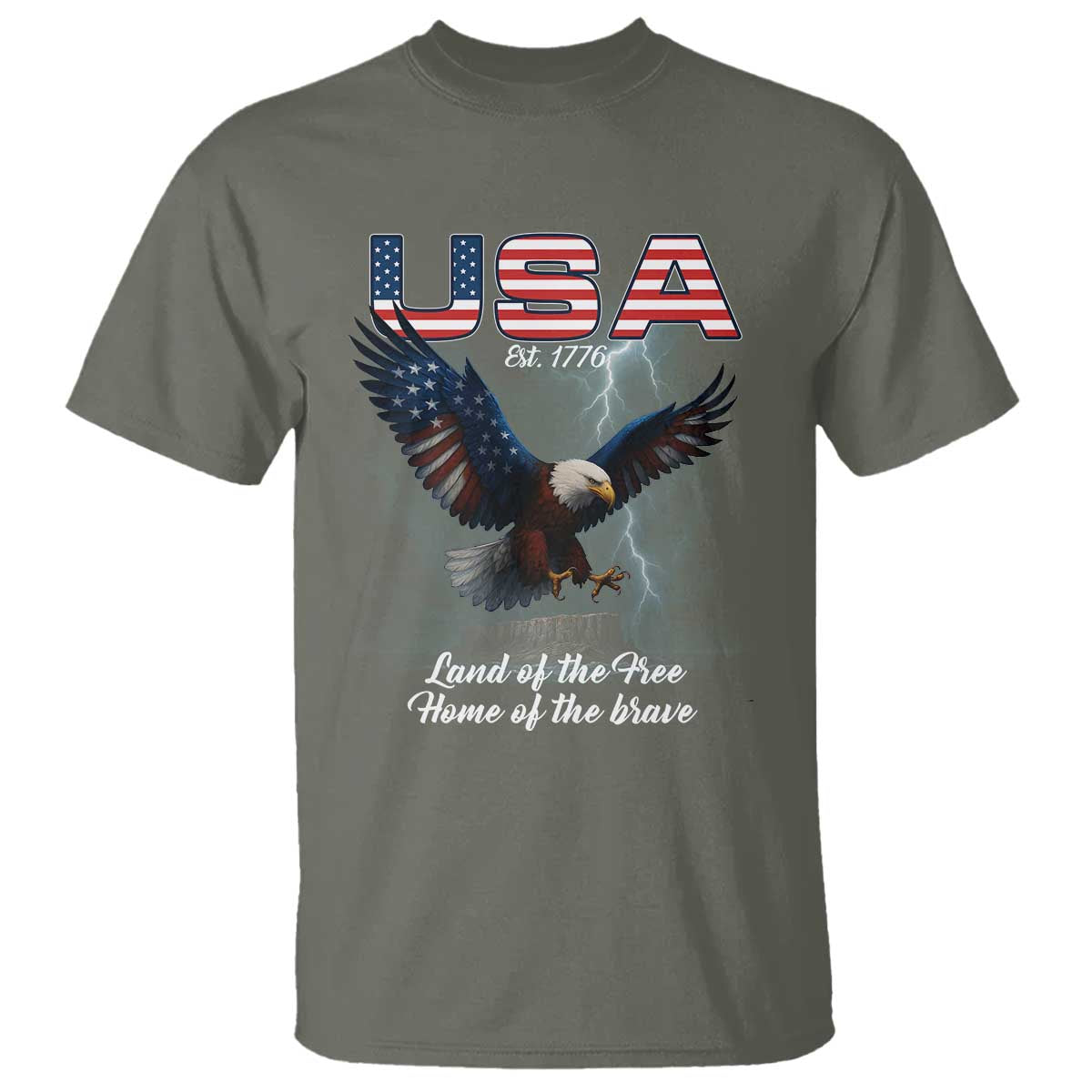 Bold Patriotic American Eagle T Shirt Land of the Free Home of the Brave Est 1776
