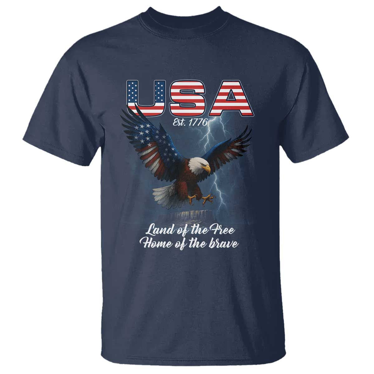 Bold Patriotic American Eagle T Shirt Land of the Free Home of the Brave Est 1776