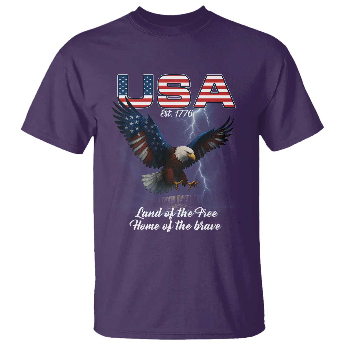 Bold Patriotic American Eagle T Shirt Land of the Free Home of the Brave Est 1776