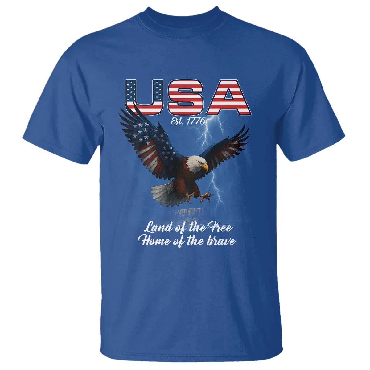 Bold Patriotic American Eagle T Shirt Land of the Free Home of the Brave Est 1776