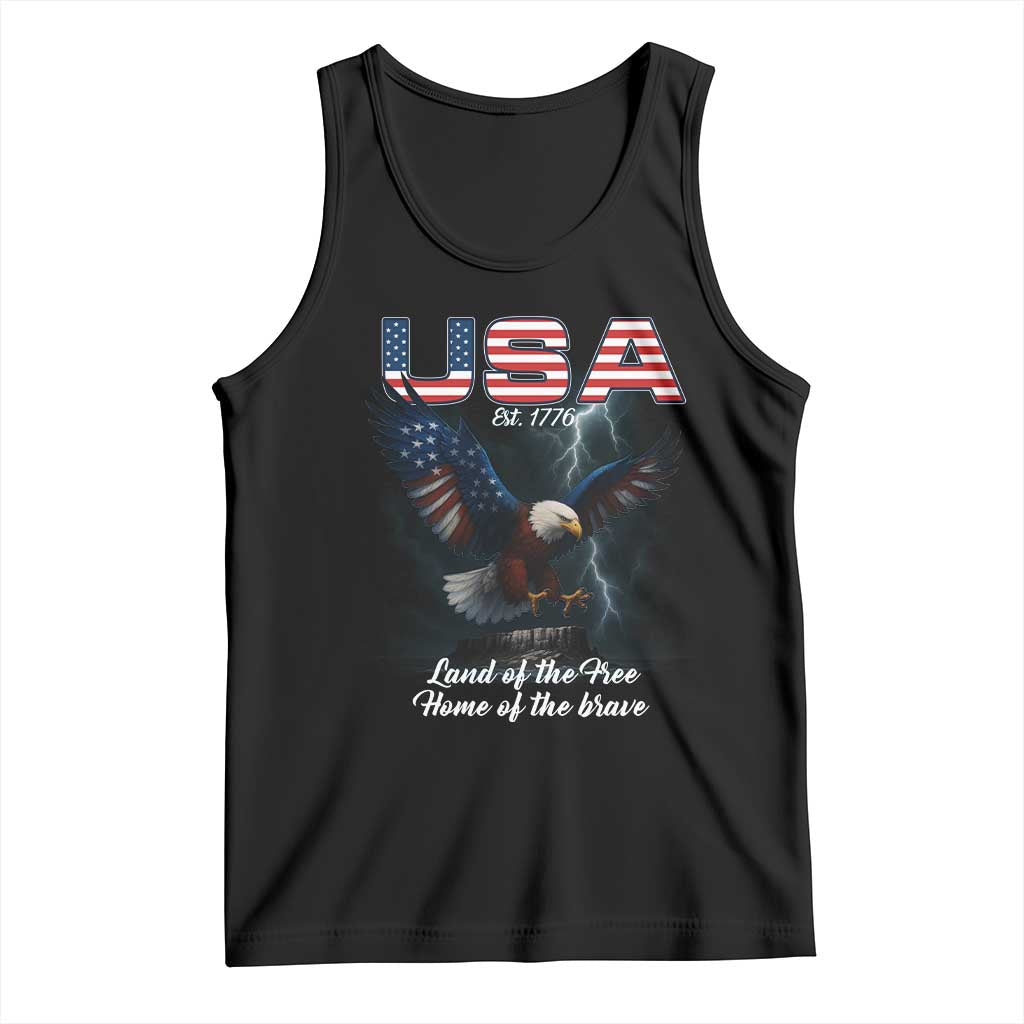 Bold Patriotic American Eagle Tank Top Land of the Free Home of the Brave Est 1776